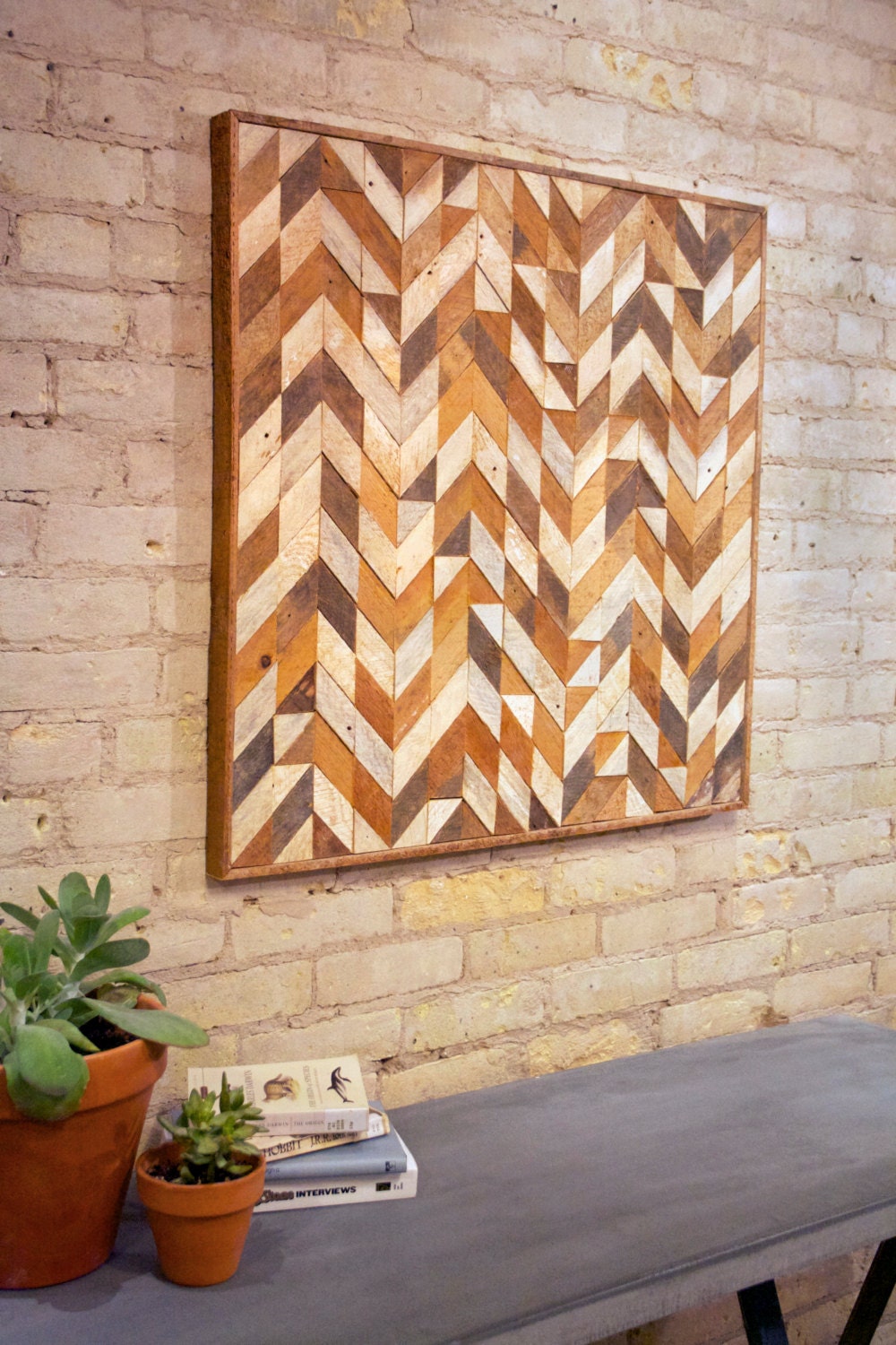 Reclaimed Wood Wall Art, Lath, Pattern, Chevron