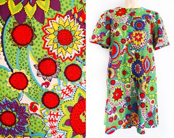 Super colourful vintage dress from Finland, flower power, floral dress, size EU 42 / UK 14 / US 12