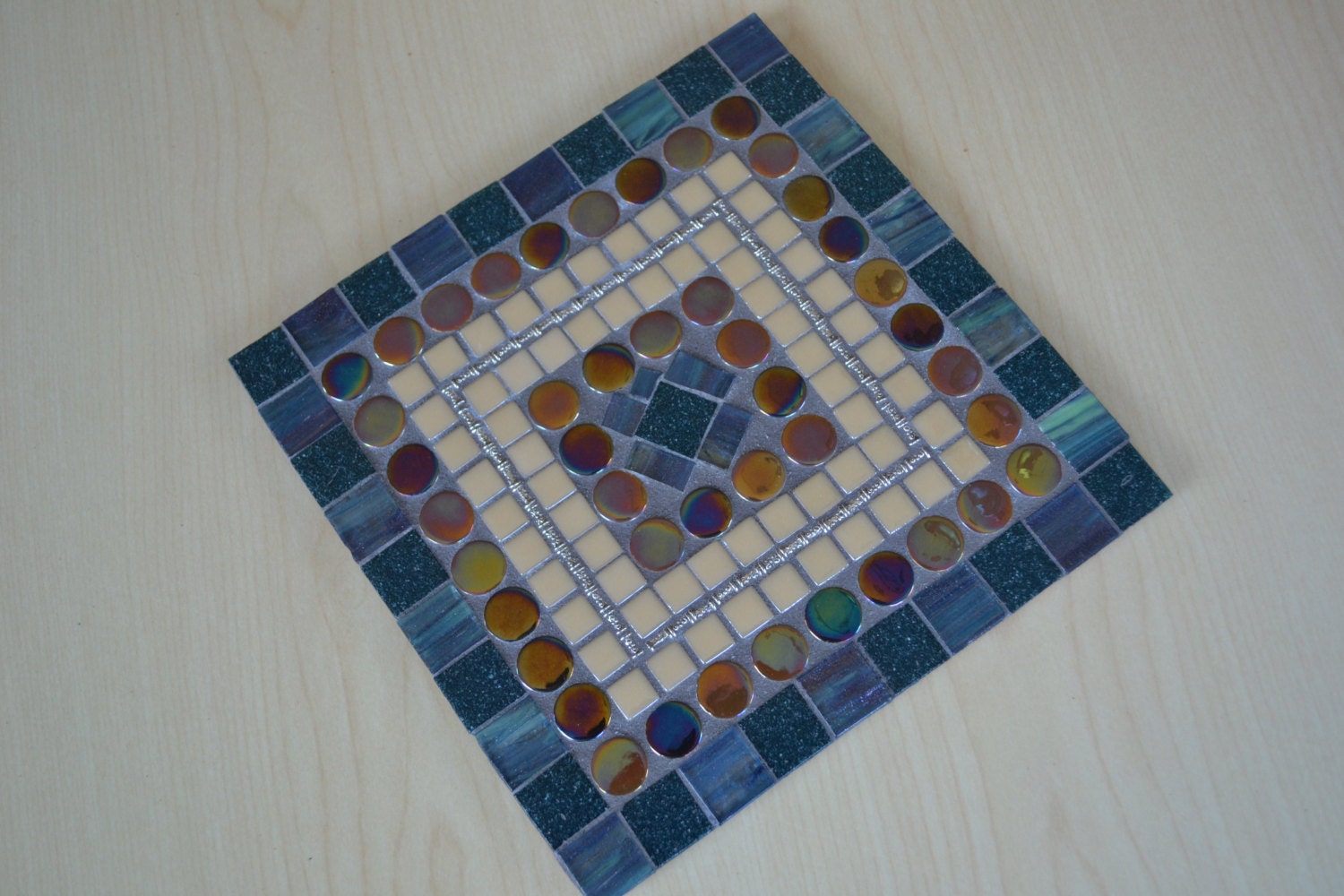 Mosaic Trivet 8x8inch Square Bold and Dramatic Handmade