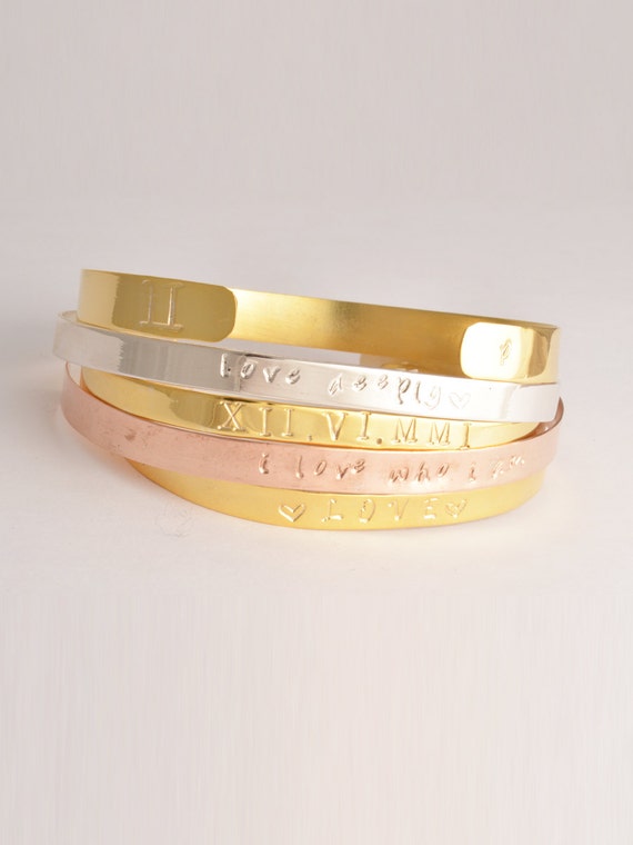 Personalized Cuff Bracelet / Sterling Silver Thin Stamped Cuff