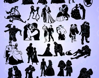 32 Disney couples silhouette SVG / PNG / made for each other / EPS / DXf / High Quality / famous couples /disney svg files /couples names