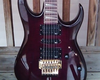 Electric Guitar - Pristine vintage 1992 Ibanez EX370 Flame Maple, gold hardware, official Floyd Rose bridge