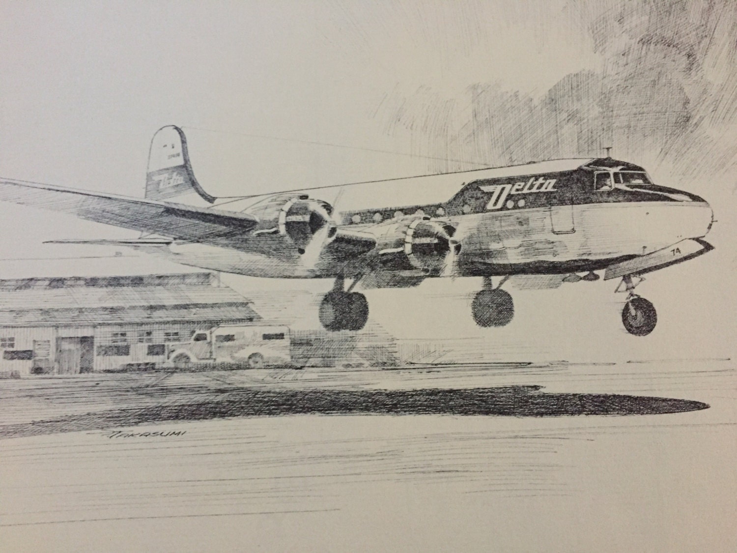 Vintage Plane Sketch Delta Airlines 50th Anniversary by Speckadoos