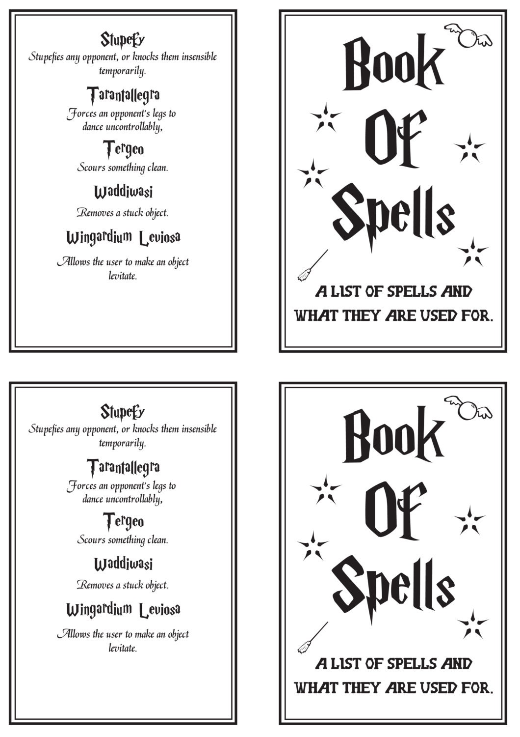 Printable Small Spell Book Book of Spells Harry Potter