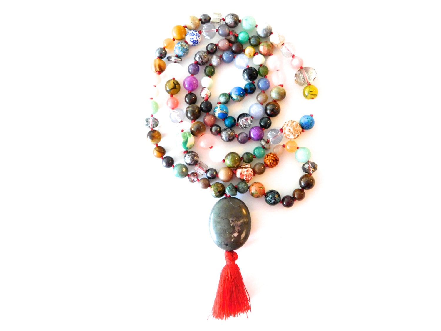 Handmade 108 Knotted Mala Beads Multiple Stone by arkaedesigns