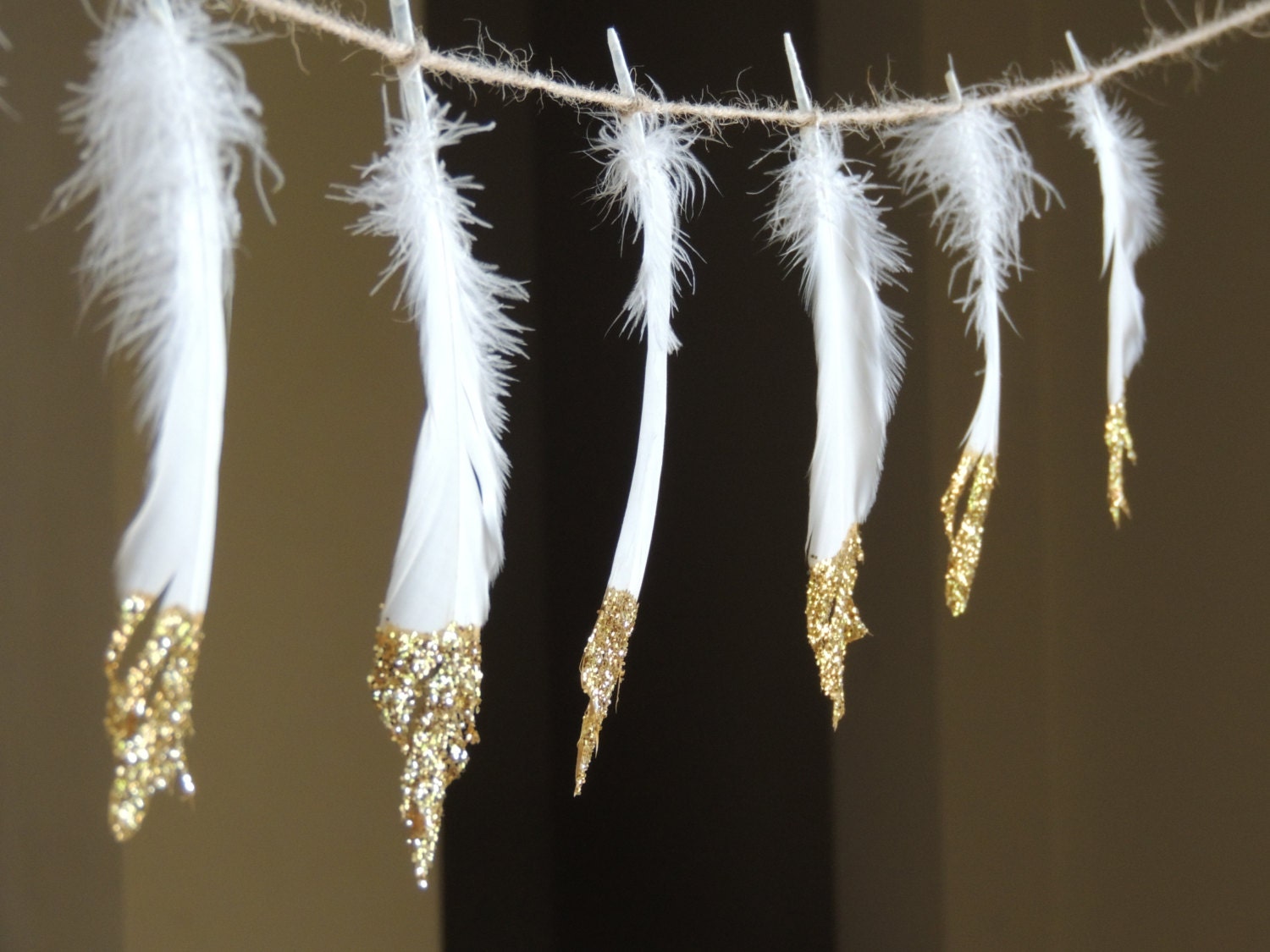 Glitter Dipped Feather Garland / Banner Boho by JadeandJoStudio