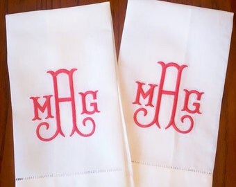 Linen Monogrammed Hand Towels - Set of 2