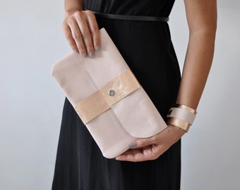 Leather Clutch, Evening Clutch, Soft Pink Handbag