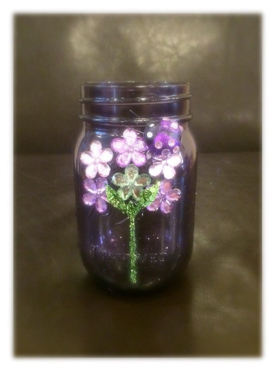 Whimsical purple mason jar purple mason jar with flower