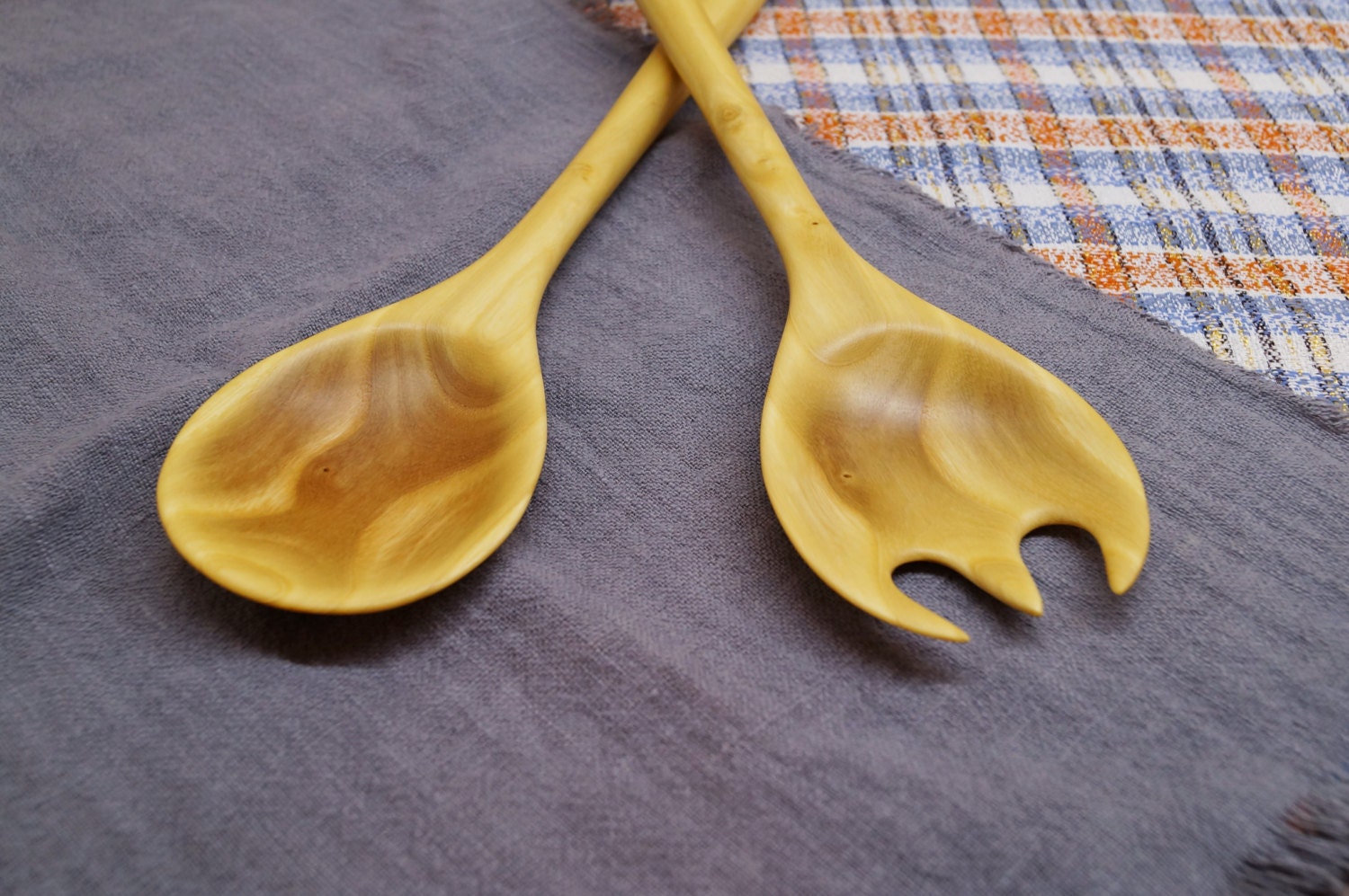 Carved wooden salad server setwooden by DiamondWoodMaks on Etsy