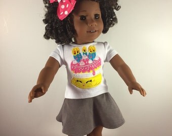 18 Inch Doll Clothes;Custom Doll Clothes;Shopkins Cake;Shopkins Birthday Shirt;Doll Birthday Shirt;Doll Clothes;Doll Tee;Doll Accessories