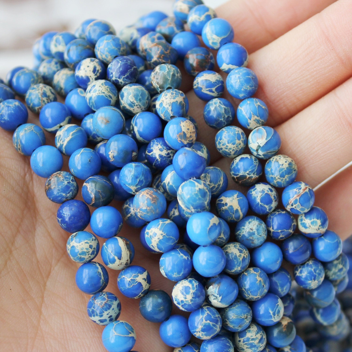 Dark Blue Impression Jasper 6mm round gemstone beads blue