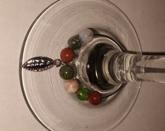 Earth Tone Beads & Leaf Wine Charm