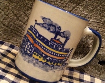 1980's Louisville Stoneware -Belle of Louisville Mug, collectible mug, Riverboat cup, coffee cup, Derby Festival, Kentucky, Steamboat Race