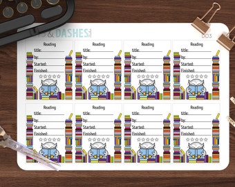DO3- Book rating tracker, Dashes the Owl, book rater stickers, book planner stickers, planner stickers, bookworm stickers, books, reading