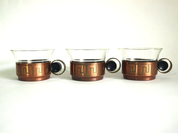 Schott Mainz Jena Glas Greek Key Copper Glass Cups Mid