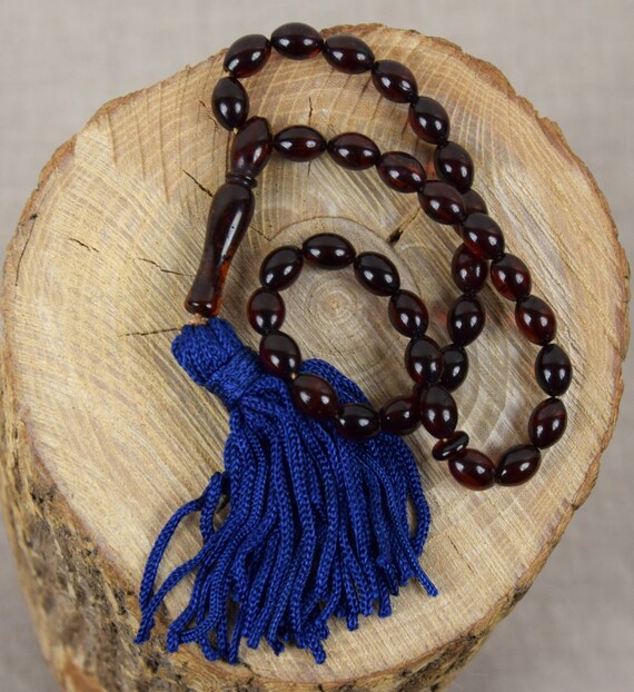 Genuine Baltic Amber Prayer Beads 33 Beads Dark Amber Small