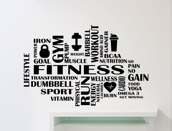 Fitness Word Cloud Wall Decal Gym Motivational Vinyl Sticker