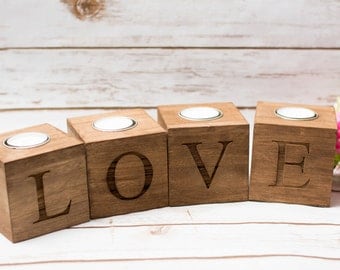 Love Candle Holder Wood Love Sweet Table sign Decor Wedding Candles Holder wooden holder Gift for the Mr Mrs Home Decoration