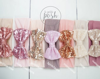 sequin bow headband, baby headband, messy bow baby headband, sparkle bow headband, bow headwrap, floppy bow headband, baby headwrap