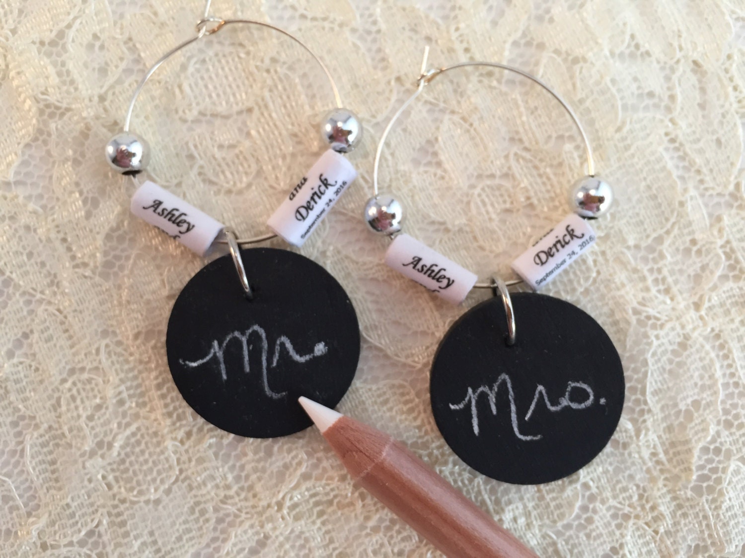 Personalized Wedding Wine Charm Favors Chalkboard Wine Charms