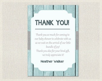 Baby Shower Thank You Card Blue Gray Grey Wood Rustic Thank You Note Neutral Boy Thank You Card printable DIY Baby Shower BS-45