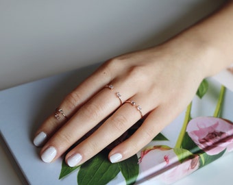 Parallel Crystal Ring, Minimalist ring, Baguette ring, stackable ring, adjustable ring, thin gold ring, stacking ring, dainty ring.