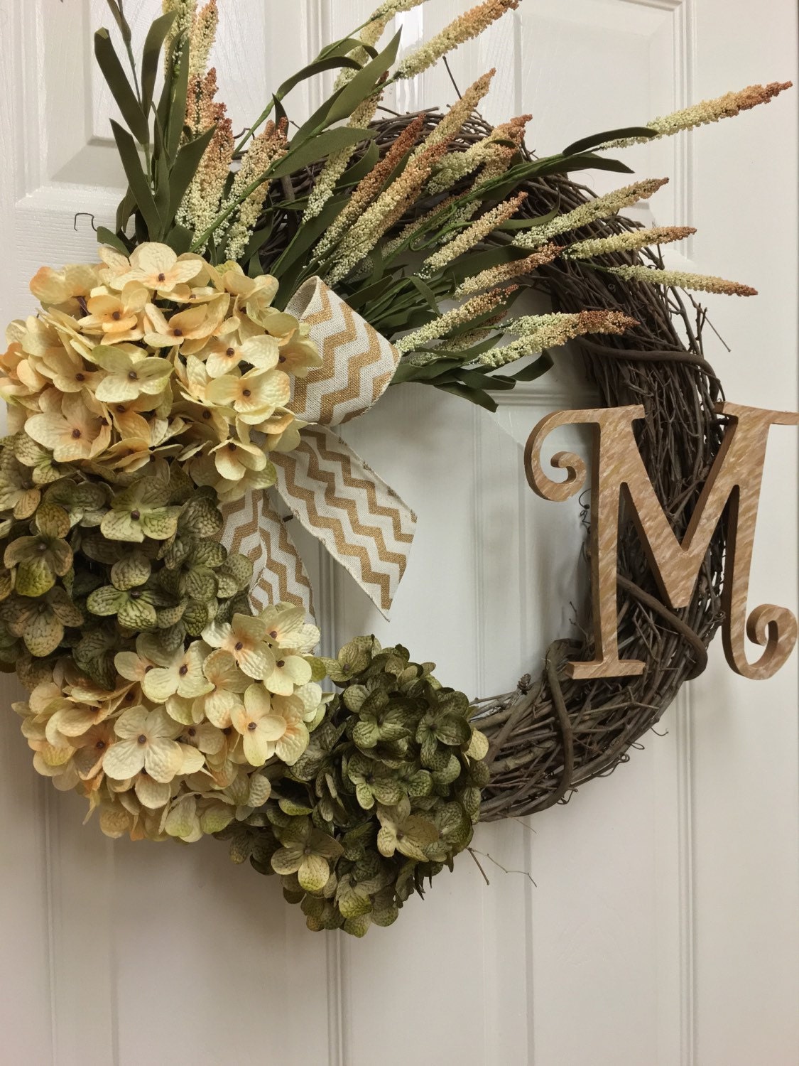 Fall Wreath Harvest Neutral Wreath Monogram Wreath by StaciesStash