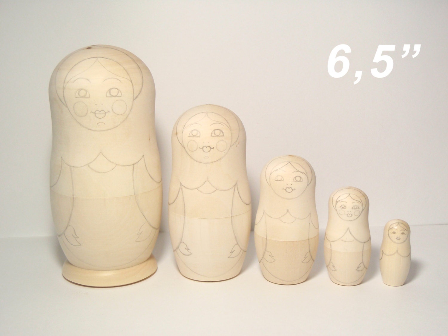 Set of Five Blank Nesting dolls Unpainted Blank Matryoshka