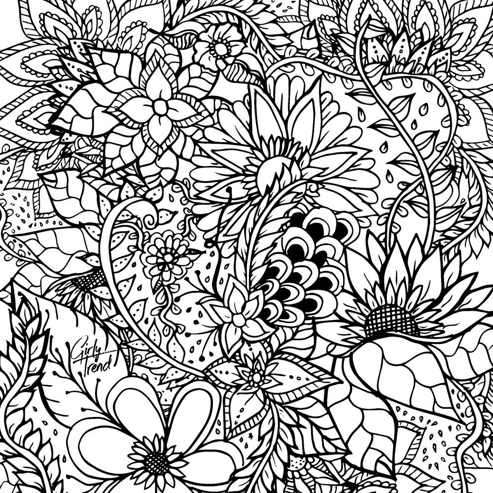 Coloring Page Chic Floral INSTANT Download Print by GirlyTrend