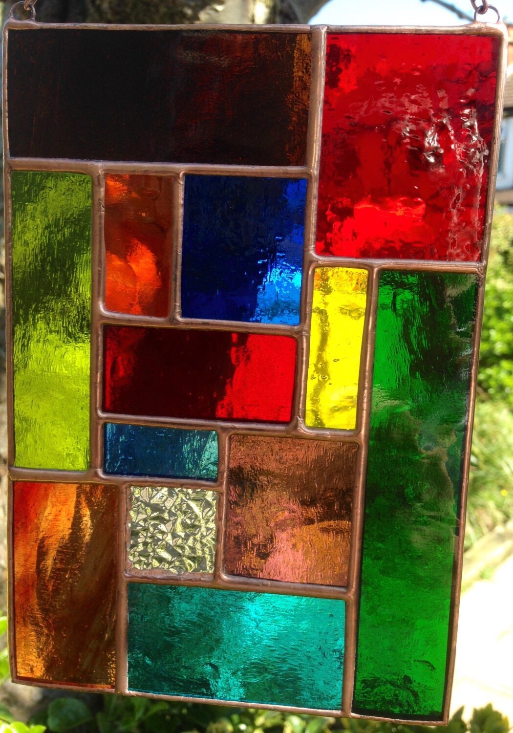 Multi Coloured Copper Abstract Stained Glass Suncatcher Art