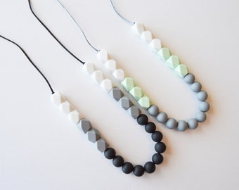 Teething Necklace for Mom, Modern Nursing Necklace, Chewlery, Teether Chewing Beads, Chew Jewelry Beads, Color Block Combo
