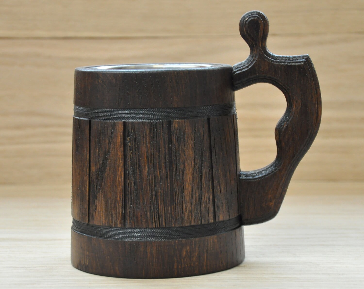 Wooden Beer mug 05 l 17oz natural wood stainless steel