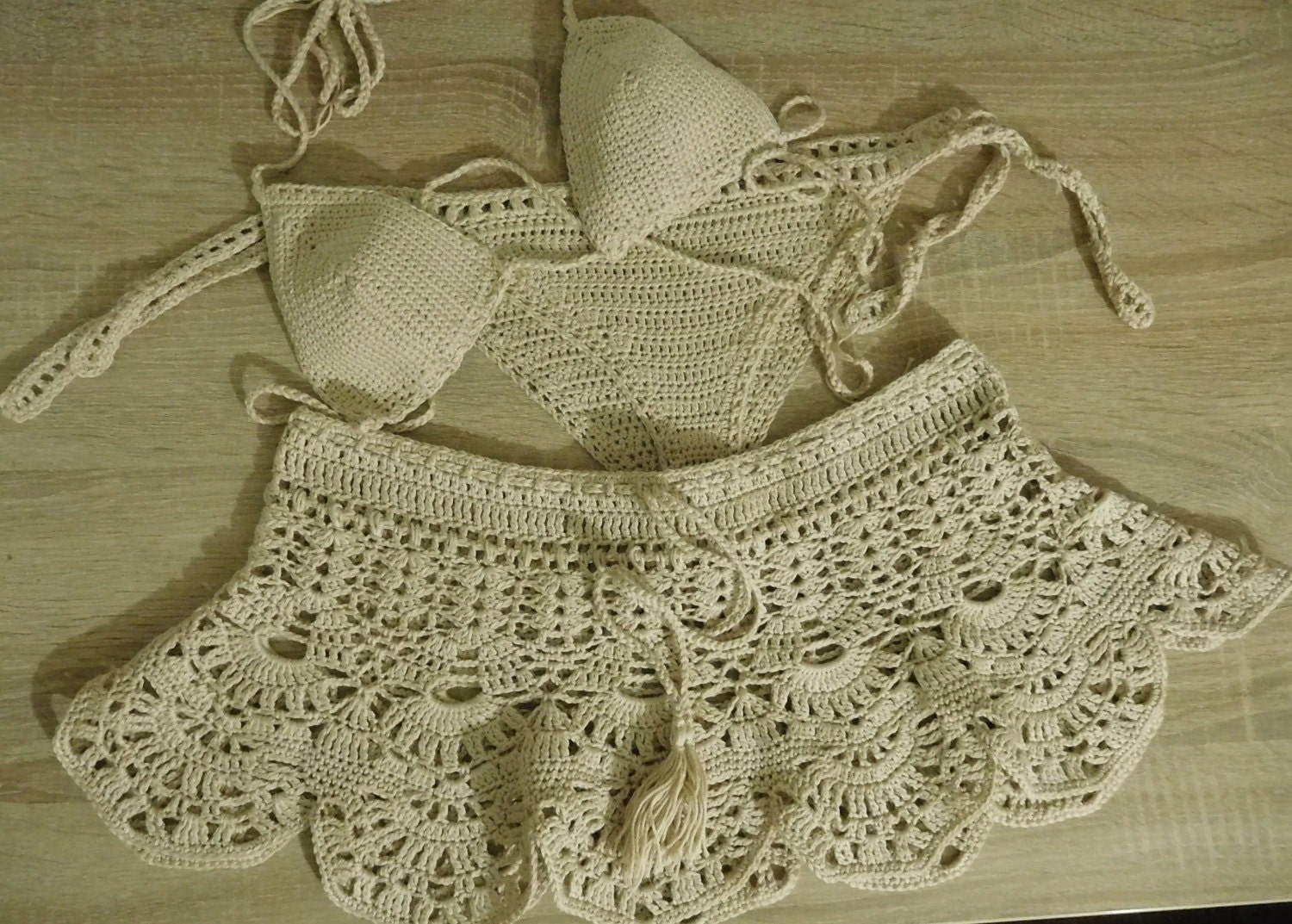 16048 MADE TO ORDER Crocheted set bikini with skirt for