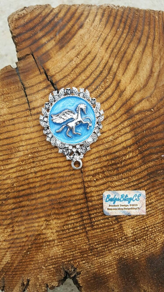 Pegasus badge cover. Custom blue pegasus badge. by BadgeBlingCS