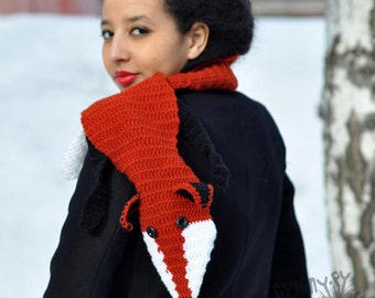 Scarf,Red Fox scarf,knit scarf,crochet scarf ,Long orange scarf,winter scarf