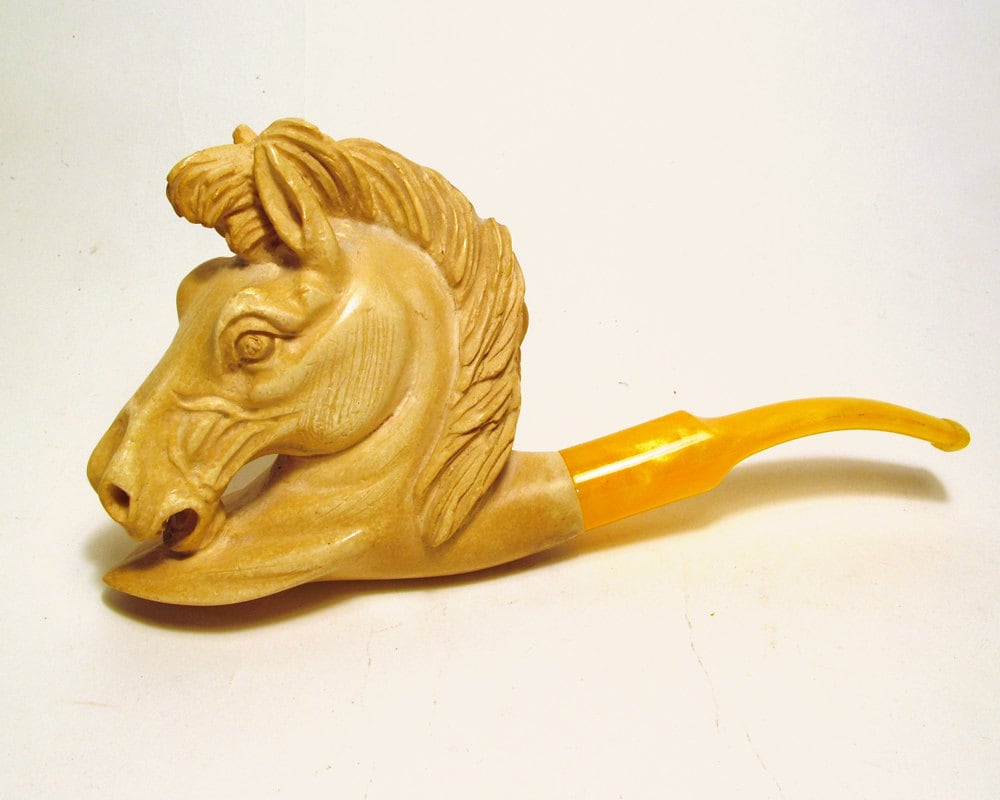 Huge Unsmoked Meerschaum Equus Horse Pipe