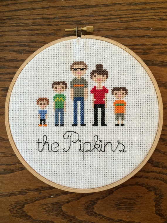 Custom crossstitch family portrait by redrobinland on Etsy