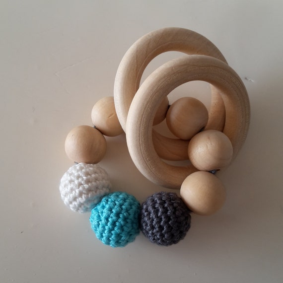 Ready to ship Handmade baby rattle / teether with wooden