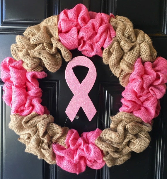 Breast cancer burlap wreath breast cancer wreath burlap