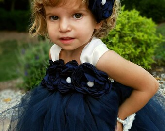 navy flower girl dress, tulle dress,flower girl tutu dress, tulle flower girl dress,rustic flower girl dress, vintage flower girl dress