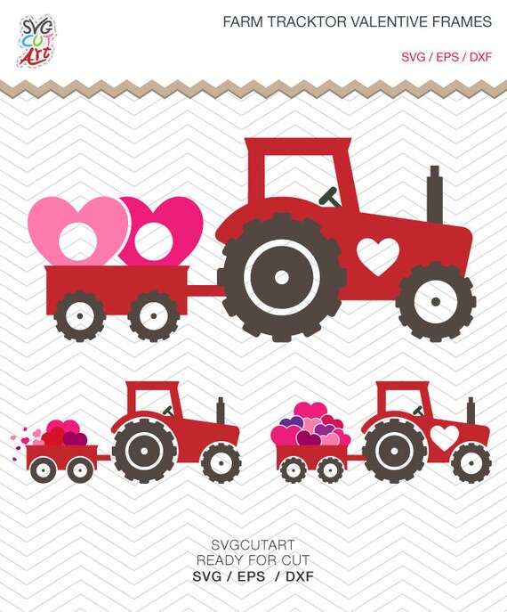 Download Farm Tractor Valentive Hearts DXF SVG EPS Cricut Design