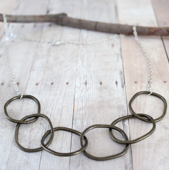 Items similar to Antique Bronze Link Necklace on Silver on Etsy