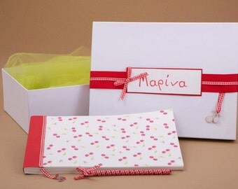 Cherry Wish book, Guest book, baptism wish book, birthday, shower party wish book, baptism gift, personalized,Scrapbook, Βιβλίο ευχών
