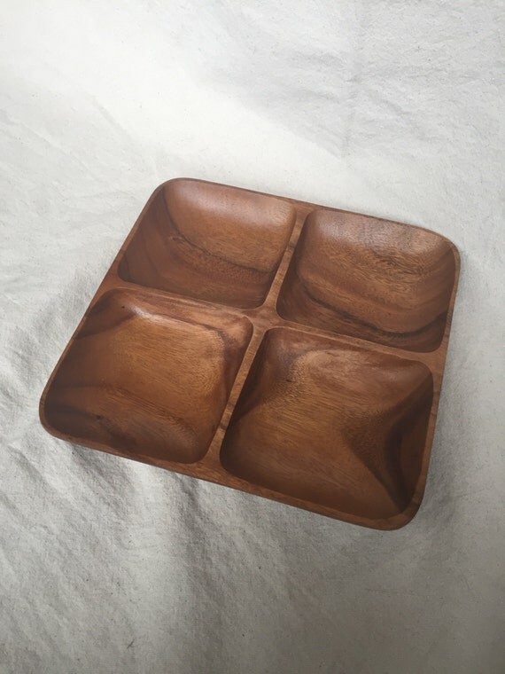 Items similar to Wood Divided Snack Dish Tray Mid Century Modern