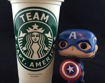 Captain America Civil War inspired "Team Captain America" Starbucks Travel Cup