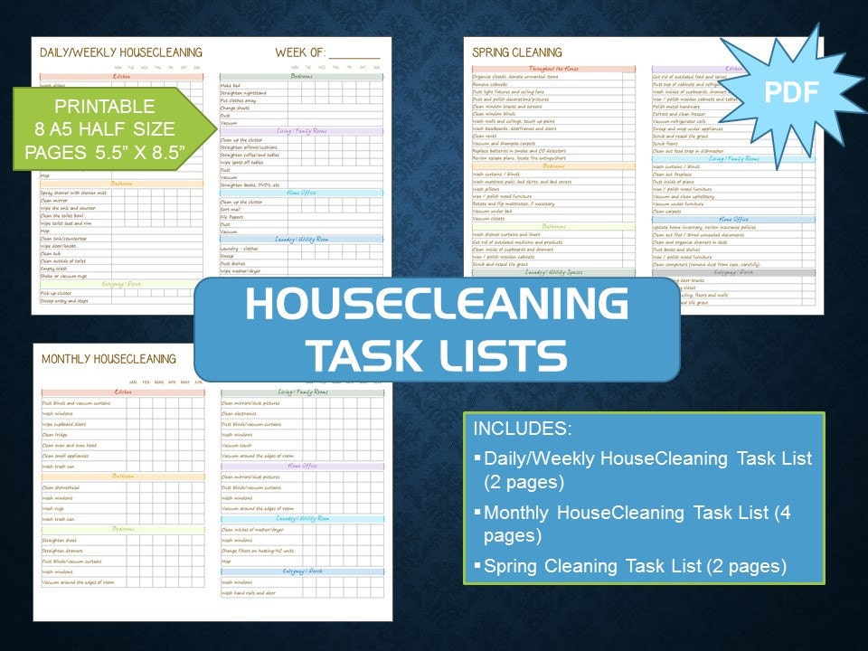 Housecleaning planner/organizer set digital download