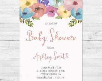 Baby Shower Invitation Girl, Baby Shower Invitation, Floral Baby Shower Invitation