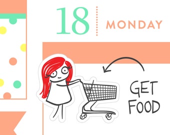 P009-Grocery shopping stickers, planner stickers, groceries, get food, shopping cart stickers, MINI size, 24 stickers, PPC156