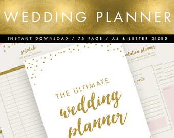 Printable Wedding Planner INSTANT DOWNLOAD // Pink & Gold // Wedding Organiser, DIY Planner, Printable To Do List // 75 pages